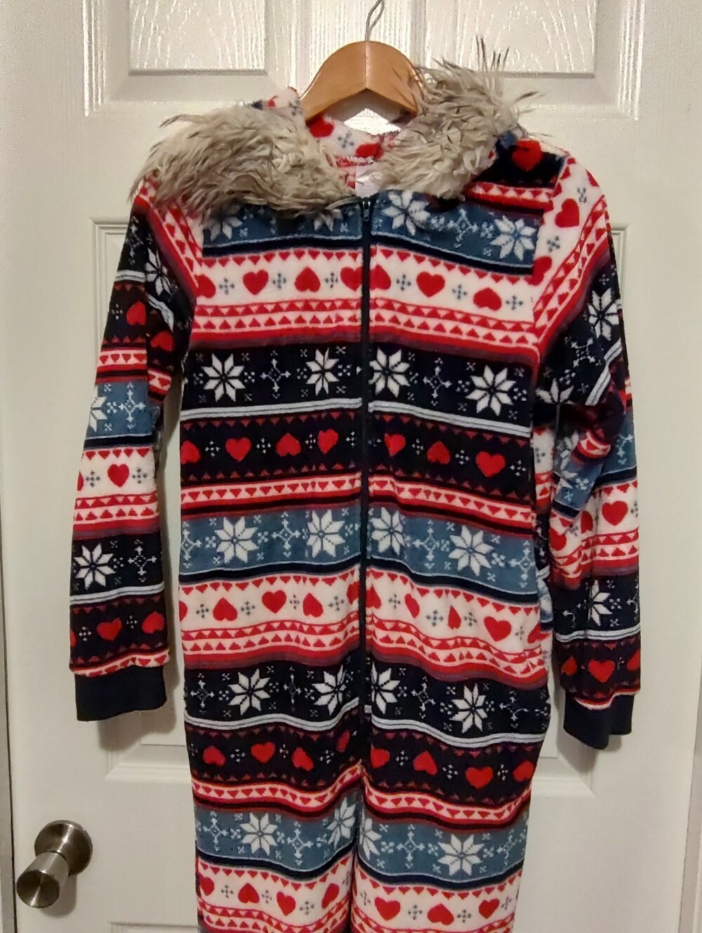 Secret Treasures Red, Navy & Light Blue Fleece Hooded Onesie